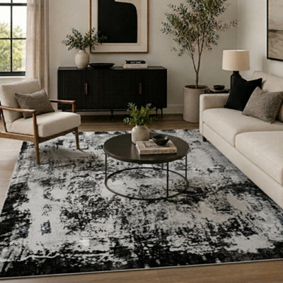 B&Q Black Serenity Modern Abstract Acrylic Contemporary Area Rugs 80X150 Cm