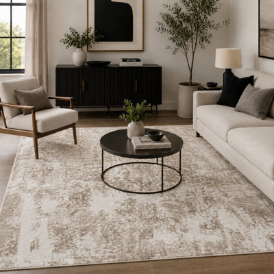 B&Q Serenity Modern Abstract Acrylic Contemporary Area Rugs Stone 80X150 Cm