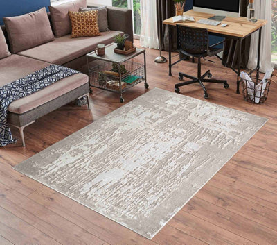 Serenity Modern Abstract Abrasion Contemporary Area Rugs Stone 60X220 Cm from B&Q