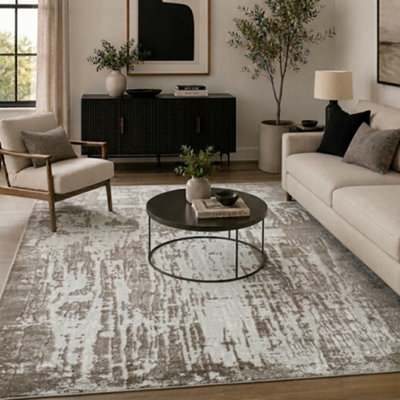  - Serenity Modern Abstract Abrasion Contemporary Area Rugs Stone 120X170 Cm