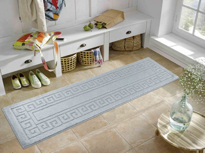 Ivy Washable Greek Key Design Anti Slip Doormats Silver 60X220 Cm from B&Q