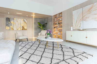  - Moroccan Berber Shaggy Rugs Living Room Diamond Design Dark Cream 160X230 Cm
