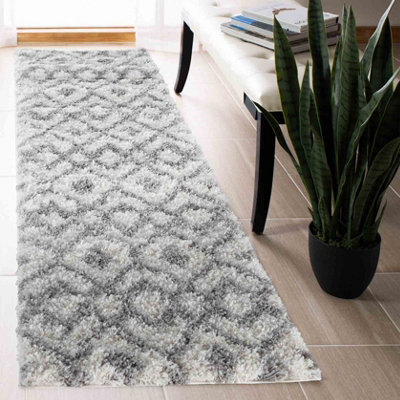  - Moroccan Berber Shaggy Rugs Living Room Ikat Light Cream 60X220 Cm