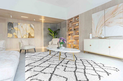  - Moroccan Berber Shaggy Rugs Living Room Abstract Dark Cream 200X290 Cm