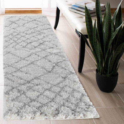  - Moroccan Berber Shaggy Rugs Living Room Abstract Light Cream 60X220 Cm