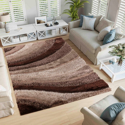 Modern Soft Waves Shimmer Shaggy Area Rugs Bronze 160X230 Cm from B&Q