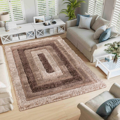 Modern Soft Bordered Shimmer Shaggy Area Rugs Bronze 120X170 Cm from B&Q