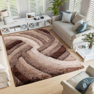 Modern Soft Swirl Shimmer Shaggy Area Rugs Bronze 120X170 Cm from B&Q