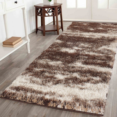 Modern Soft Two Tone Shimmer Shaggy Area Rugs Bronze 60X220 Cm from B&Q