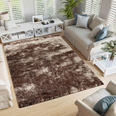 Modern Soft Two Tone Shimmer Shaggy Area Rugs Bronze 120X170 Cm from B&Q