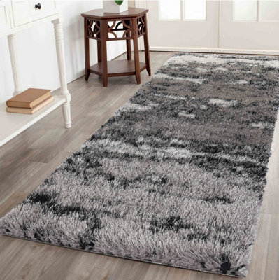Modern Soft Two Tone Shimmer Shaggy Area Rugs Silver 60X220 Cm from B&Q