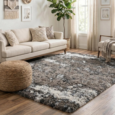 B&Q Modern Soft Two Tone Shimmer Shaggy Area Rugs 120X170 Cm Silver