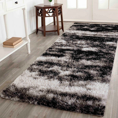 Modern Soft Two Tone Shimmer Shaggy Area Rugs Dark Grey 60X220 Cm from B&Q