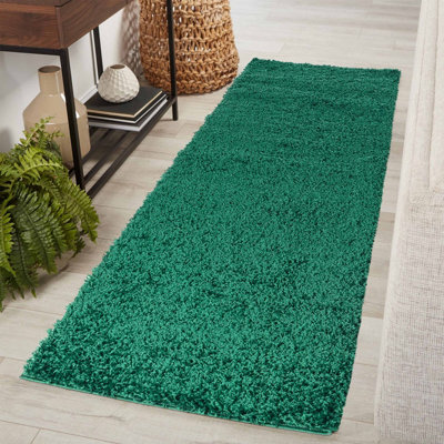 Desire Rugs Plain Living Room Shaggy Area Rugs Emerald Runner 60X220 Cm from B&Q