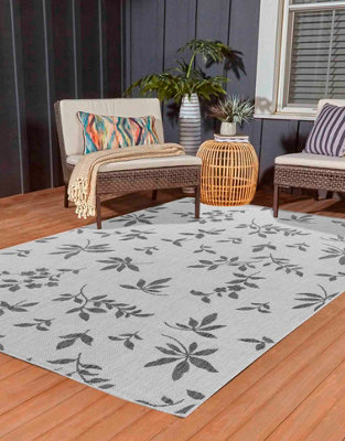 Modern Floral Design Outdoor-Indoor Rugs Dark Grey 160X230 Cm from B&Q