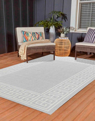 Modern Greek Key Design Outdoor-Indoor Rugs Silver 160X230 Cm from B&Q