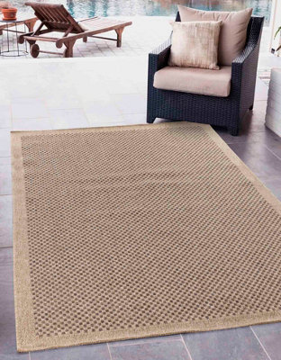 B&Q Modern Checkered Design Outdoor-Indoor Rugs Jute 200X290 Cm