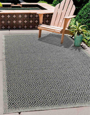 Modern Harper Greek Key Design Outdoor-Indoor Rugs Dark Grey 160X230 Cm from B&Q