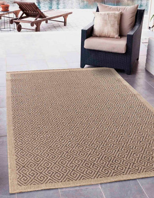 B&Q Modern Harper Greek Key Design Outdoor-Indoor Rugs Jute 120X170 Cm