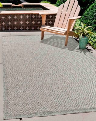 Modern Harper Greek Key Design Outdoor-Indoor Rugs Silver 120X170 Cm from B&Q