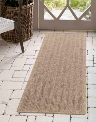 B&Q Modern Herringbone Design Outdoor-Indoor Rugs Jute 60X220 Cm