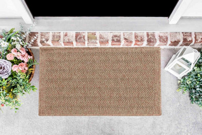 B&Q Modern Herringbone Design Outdoor-Indoor Rugs Jute 50X80 Cm