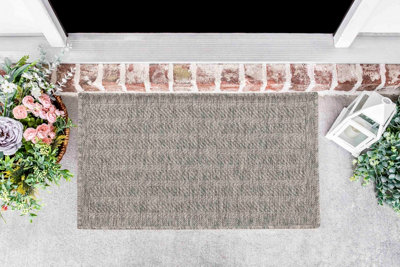 - Modern Herringbone Design Outdoor-Indoor Rugs Silver 50X80 Cm