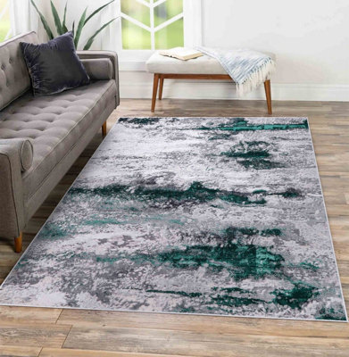  - Onyx Modern Grunge Sprayed Abstract Area Rugs Aqua 160X230 Cm