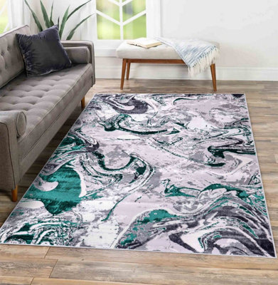 Solarius Modern Grunge Marbling Abstract Area Rugs Aqua 160X230 Cm from B&Q