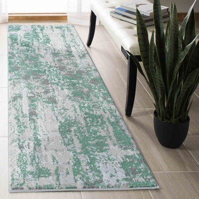 Styra Modern Grunge Abstract Area Rugs Aqua 60X220 Cm from B&Q