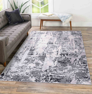 Styra Modern Grunge Abstract Area Rugs Silver 120X170 Cm from B&Q