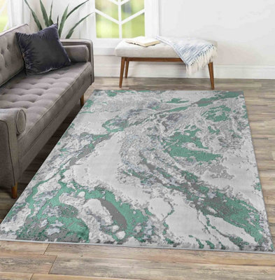 B&Q Picasso Modern Waterflow Abstract Area Rugs Aqua 120X170 Cm