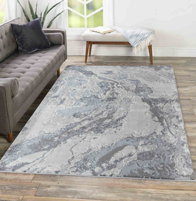 B&Q Picasso Modern Waterflow Abstract Area Rugs 120X170 Cm Silver