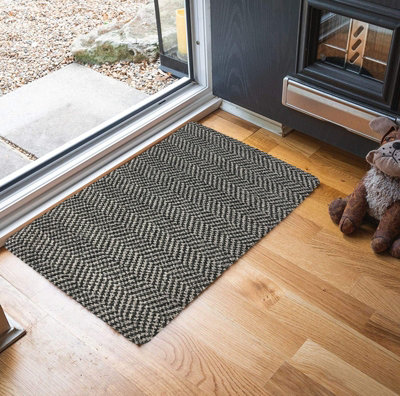 Non Slip Herringbone Design Dirt Trapper Door Mats Taupe 50X80 Cm from B&Q