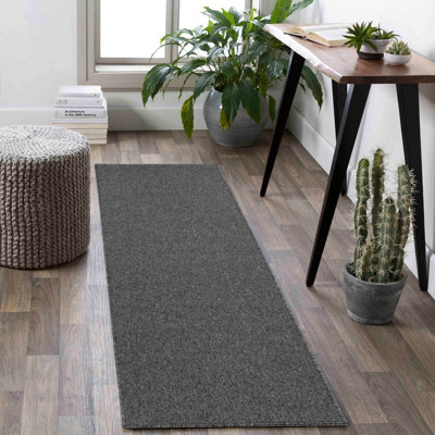 Simple Low Pile Modern Tufted Area Rugs For Living Room With Felt Backing Dark Grey 60X220 Cm from B&Q