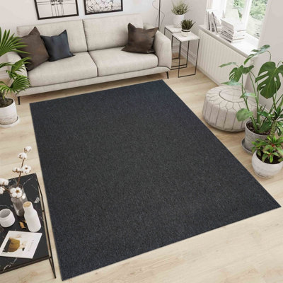 B&Q Simple Low Pile Modern Tufted Area Rugs For Living Room With Felt Backing 80X150 Cm Dark/Grey