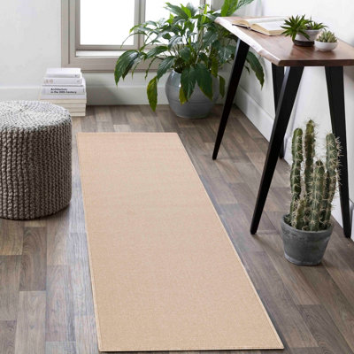 Simple Low Pile Modern Tufted Area Rugs For Living Room With Felt Backing Light Beige 60X220 Cm from B&Q