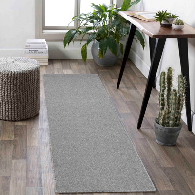 Simple Low Pile Modern Tufted Area Rugs For Living Room With Felt Backing Silver 60X220 Cm from B&Q