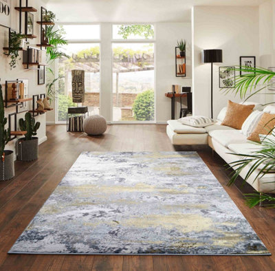 B&Q Modern Living Room Rug - Abstract Area Rugs 120X170 Cm Onyx/Gold