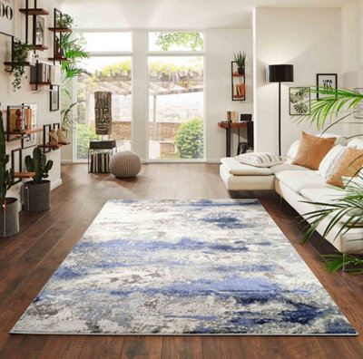 B&Q Modern Living Room Rug - Abstract Area Rugs Navy 120X170 Cm Onyx