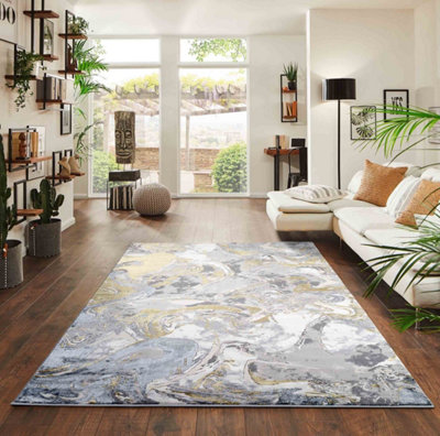 Solarius Modern Living Room RugAbstract Area Rugs Gold 160X230 Cm from B&Q
