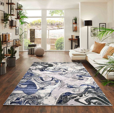 Solarius Modern Living Room RugAbstract Area Rugs NavyRunner 60X220 Cm from B&Q