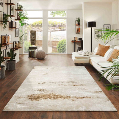 Onyx Modern Living Room RugAbstract Area Rugs Beige Beige 120X170 Cm from B&Q
