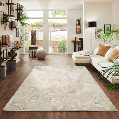 B&Q Picasso Modern Living Room Rug - Abstract Area Rugs 120X170 Cm Beige