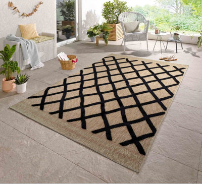 Harper Aztec Pattern Water Resistant Indoor Area Rugs Black 200X290 Cm from B&Q
