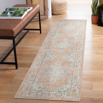 Maia Washable Low Pile Non Slip Orchid Traditional Area RugCoral60 X 220 Cm (Runner) from B&Q