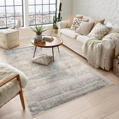 Maia Washable Low Pile Non Slip Mist Abstract Area RugGrey120 X 180 Cm (Rectangular) from B&Q