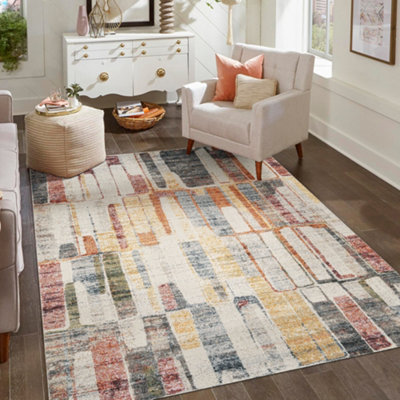 B&Q Aress Washable Modern Living Room Area Rug -Low Pile Geometric Design Muti Coloured 160Cm X 230Cm