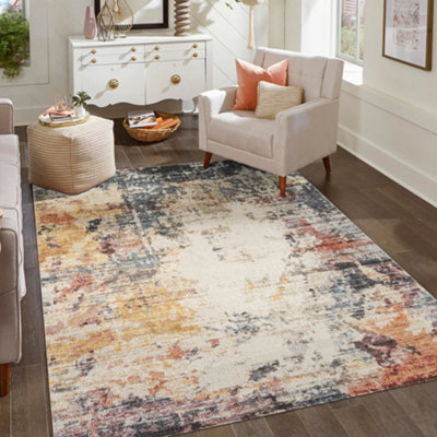 B&Q Aress Washable Modern Living Room Area Rug -Low Pile Abstract Design Muti Coloured X 170Cm 120Cm