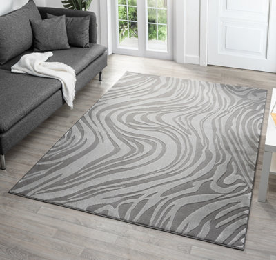 B&Q Vellure Modern Indoor Living Room Area Rug Embossed Metallic Sheen Marble Design 160X230 Cm Anthracite